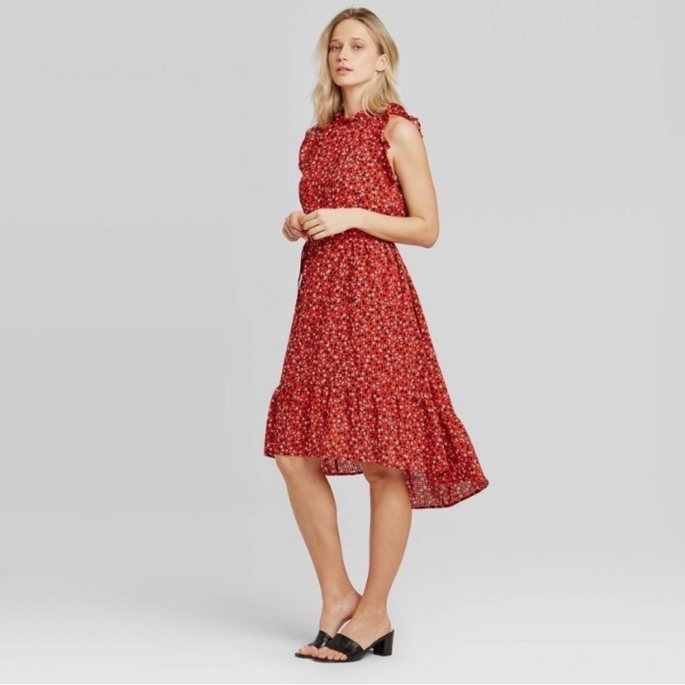 Who What Wear Red Floral Midi Dress
